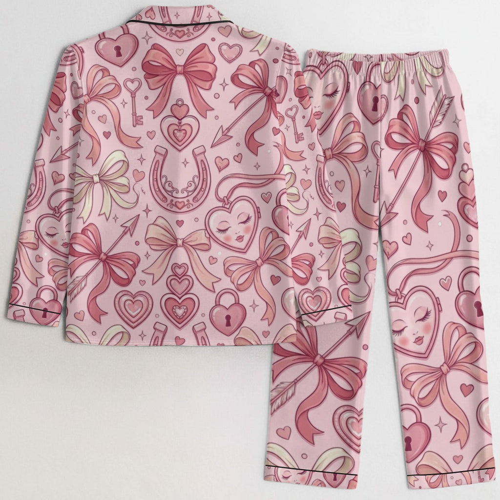 Blushing Hearts & Bows Satin Pajama Set