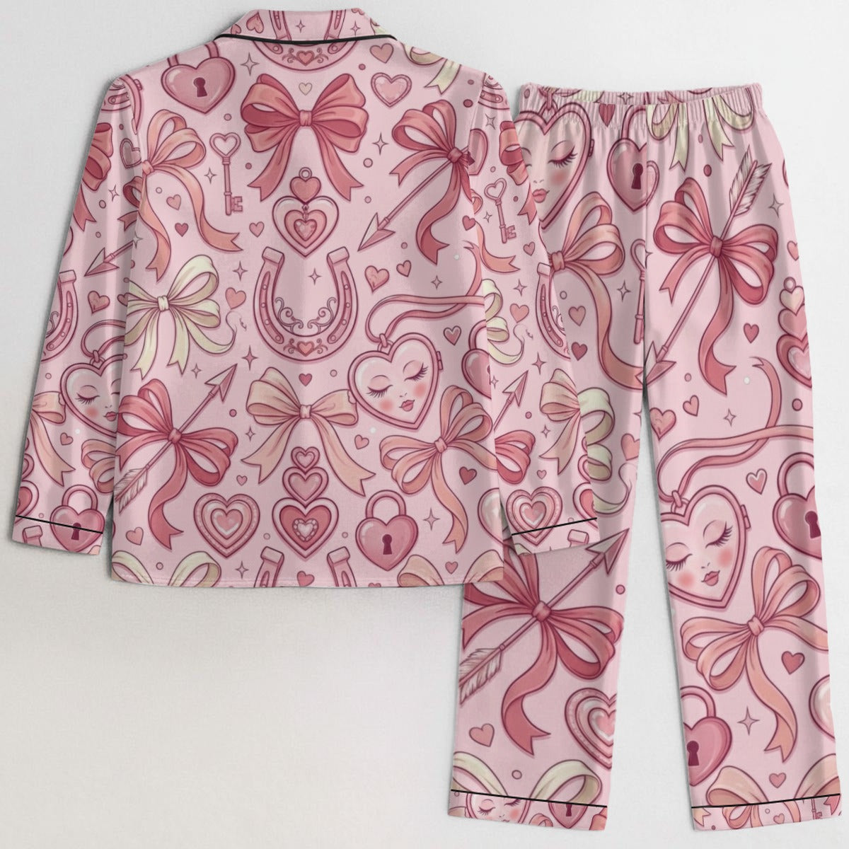 Blushing Hearts & Bows Satin Pajama Set