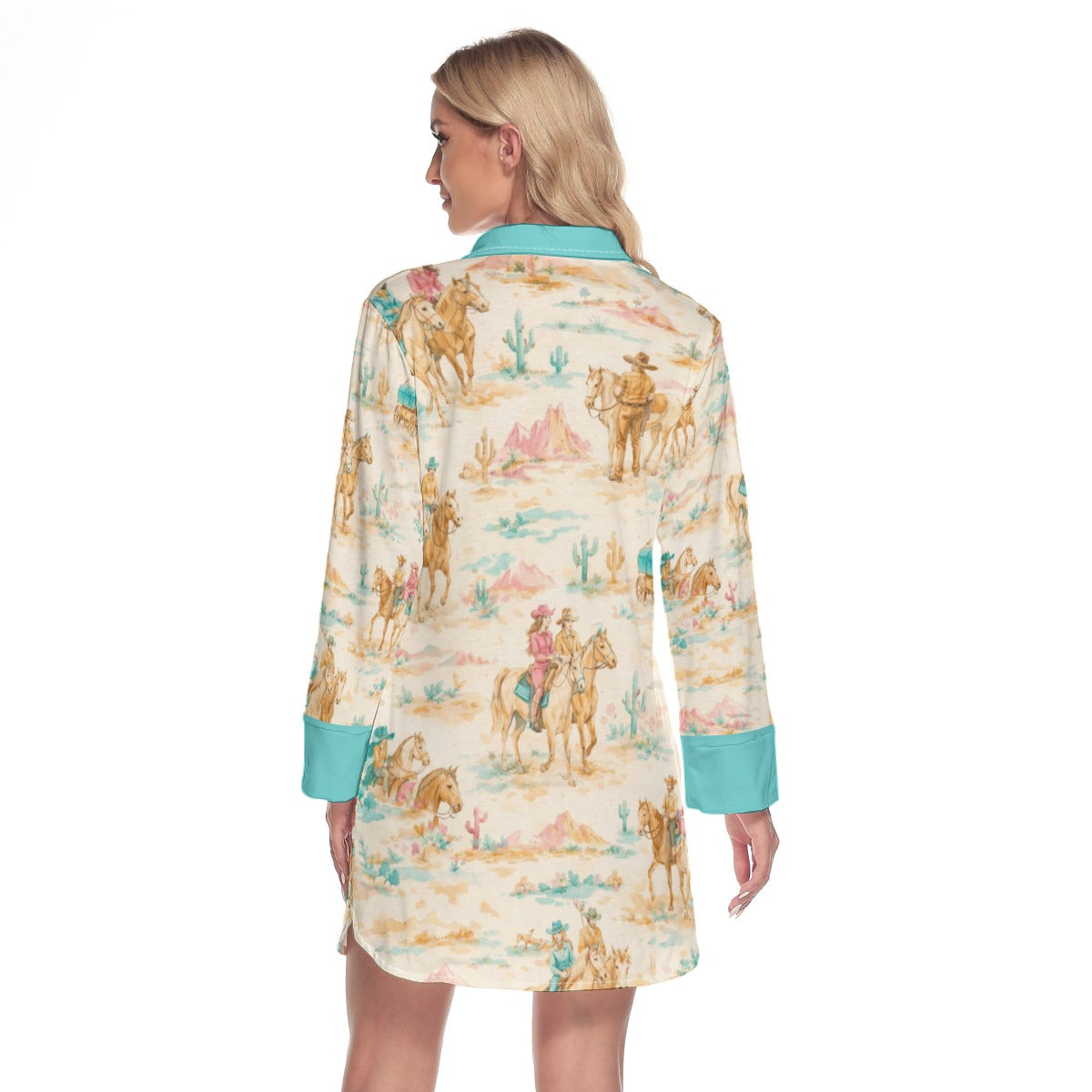 Cowgirl Western Shirt Dress — Turquoise Collar Detail