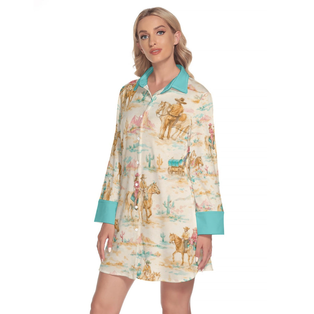 Cowgirl Western Shirt Dress — Turquoise Collar Detail